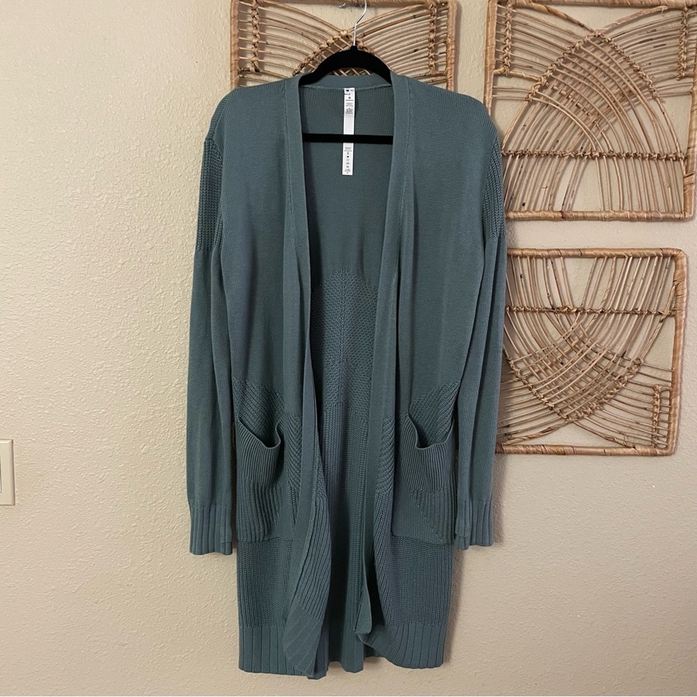Lululemon Sincerely Yours Open Sweater Cardigan Tidewater Teal Sz‎ S READ B36